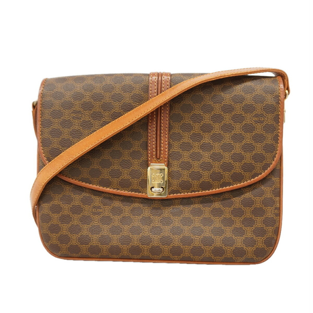Celine Macadam Shoulder Bag, Brown, Women's